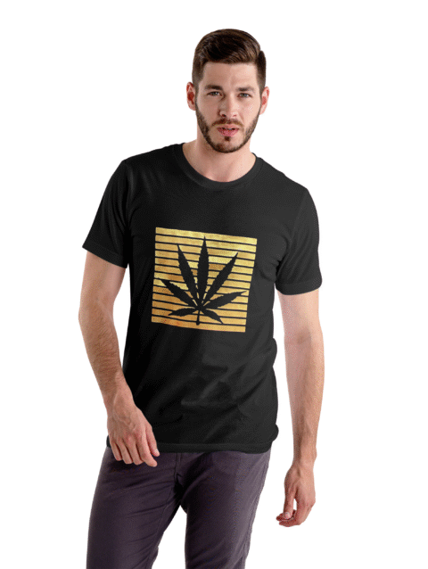 Black T-Shirt with Golden Leaf Design